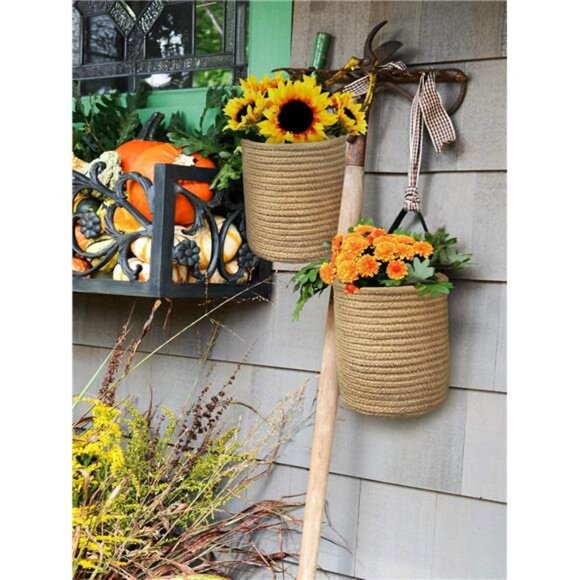 2pack Jute Hanging Basket - Small Woven Fern Hanging Rope Basket Flower Plants - Picture 4 of 7